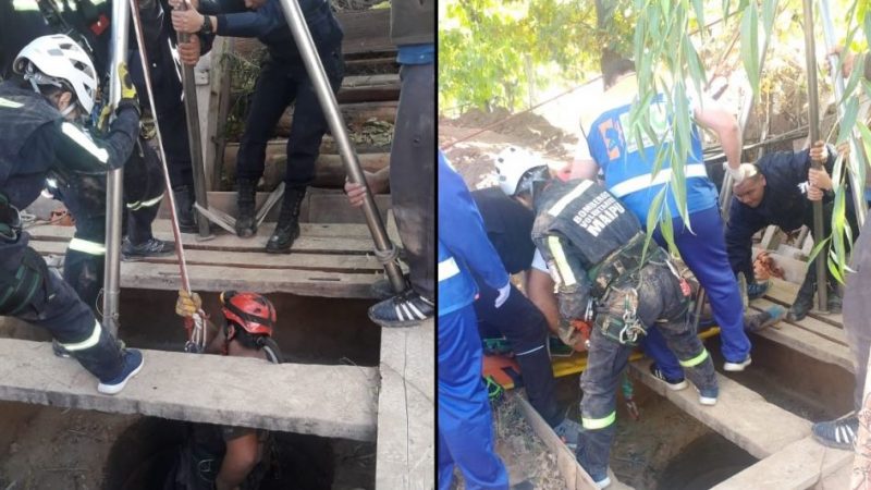 Rescataron a un hombre que cayó a un pozo séptico de 15 metros de profundidad en Luján