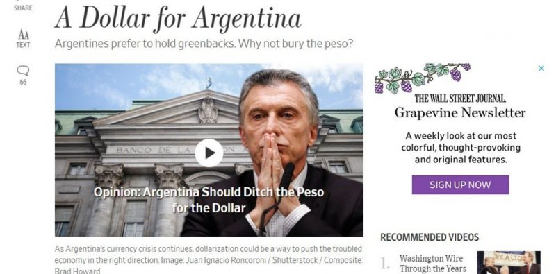 The Wall Street Journal propone dolarizar la economía argentina: “Hay que enterrar el peso”