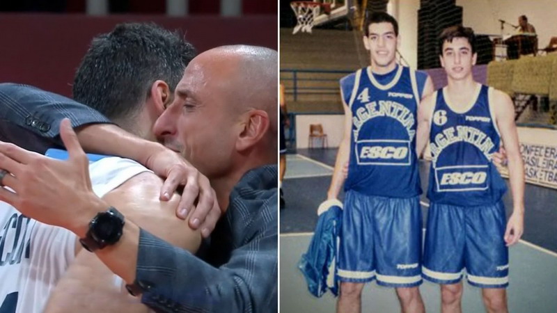 El abrazo entre Scola y Ginóbili recordó una emblemática foto que se tomaron 23 años atrás
