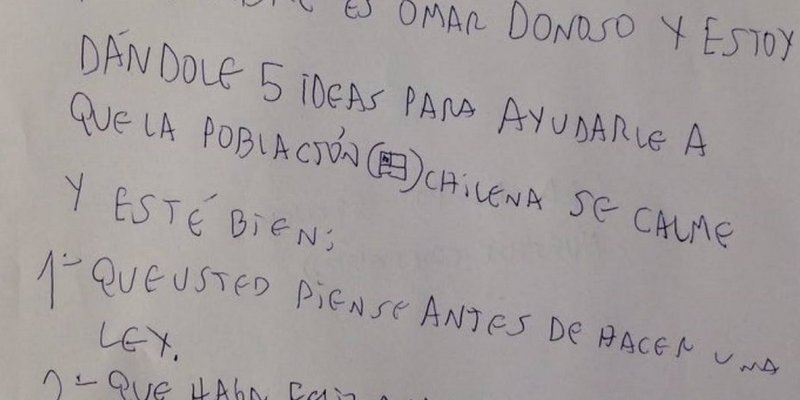 Carta viral: los consejos de un nene a Piñera para hacer feliz a los enojados