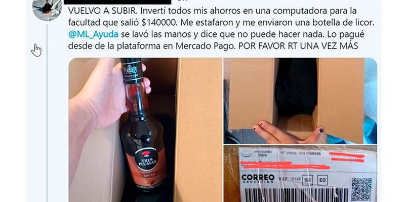 Una estudiante pidió una laptop Mac de $140 mil por Mercado Libre y le llegó una botella de licor