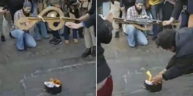 Indignación por la quema de barbijos en el Obelisco