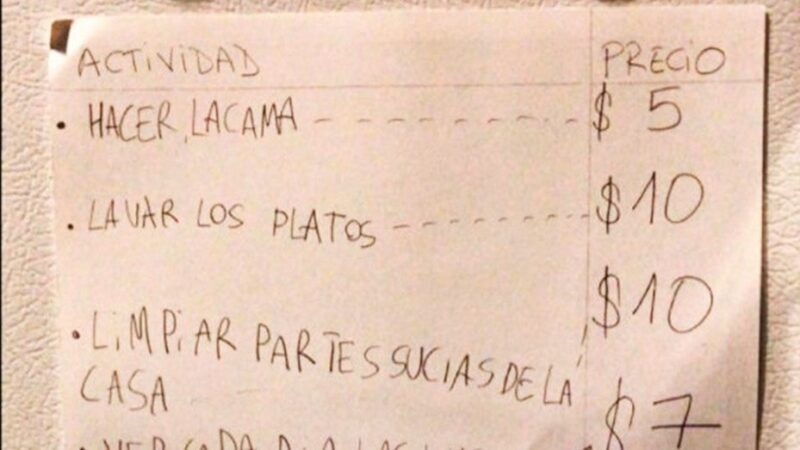 Una nena se avivó: armó un tarifario para las tareas hogareñas