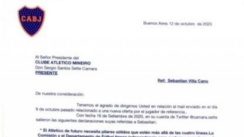 La insólita carta de Boca a Atlético Mineiro, con faltas de ortografía y chicanas al presidente