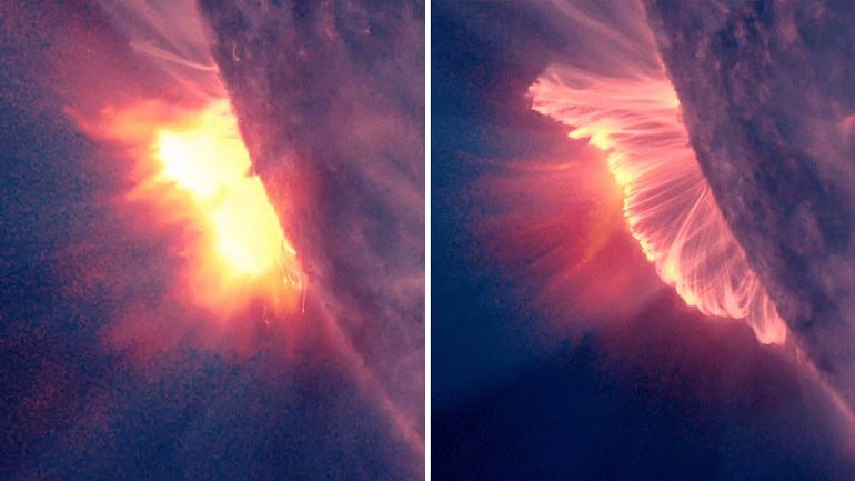 Astrónomos dan una nueva explicación para los “vacíos oscuros en forma de dedo” que se observan en algunas erupciones solares