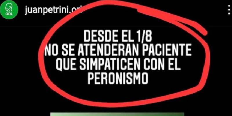 Un médico de Bahía Blanca se niega a atender a peronistas