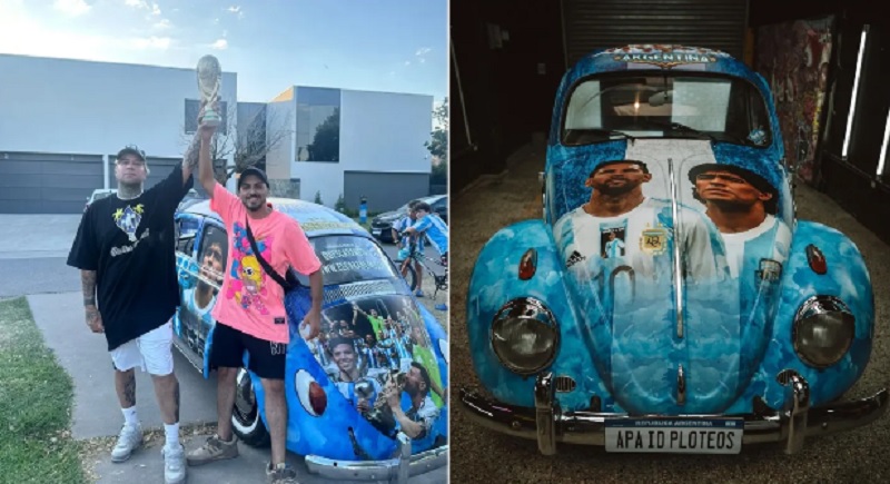 La Escaraneta espera por Messi: plotearon un auto con fotos de la Selección y se instalaron frente a su casa