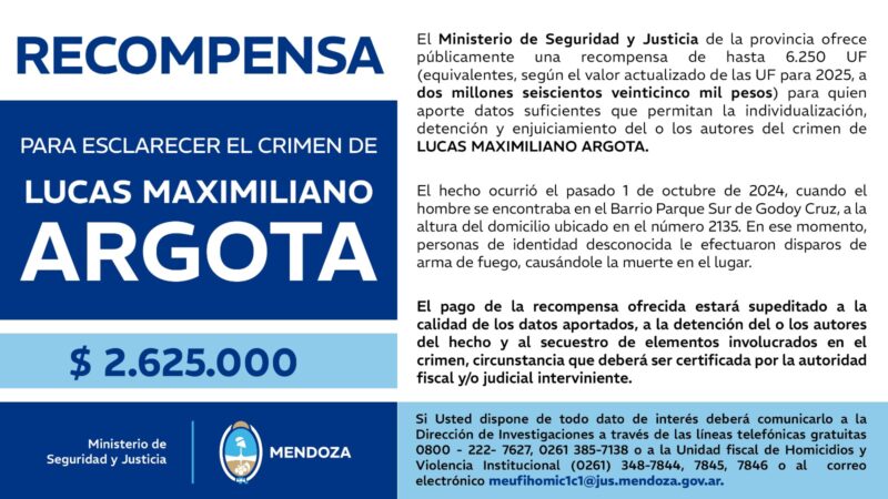 Recompensa para esclarecer el crimen de Lucas Maximiliano Argota